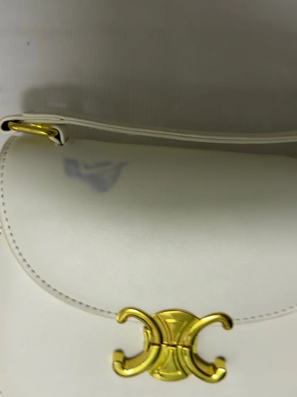White Leather Top-Handle Shoulder Bag with Gold Accent